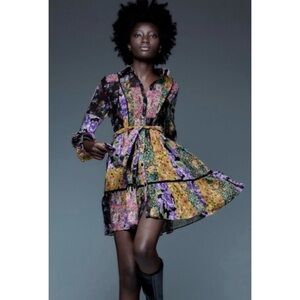 Zara Amelia Patchwork Floral Button Down Shirt Dress